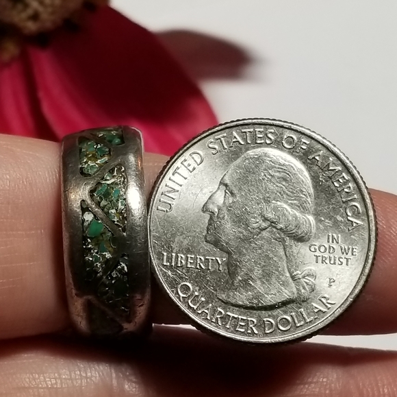 Relisted -vintage inlay ring crushed stone silver tone 8.75  8 3/4 - Picture 12 of 16